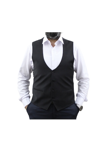 Mentor Regalo Erkek Yelek U Yaka Cepken Siyah 50161