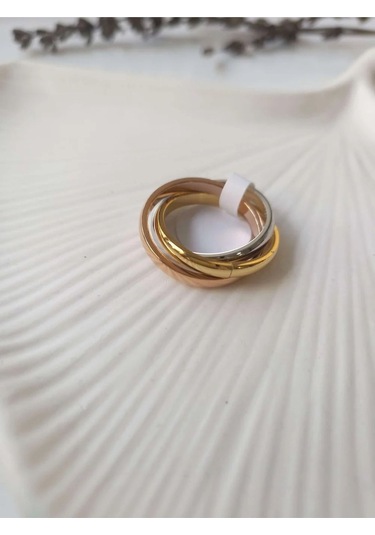 Çelik Üç Renkli Yüzük Sevgiliye Hediye Altın