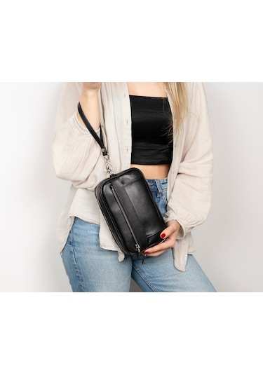 Bloominbag Bloomclutch Forge Obsidian Black Luxe Hakiki Deri Unisex Clutch Siyah