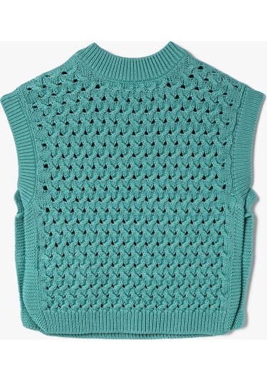 Koton Kısa Örgü Süveter Yuvarlak Yaka Düğme Detaylı Turkuaz 4skg90026ht 4SKG90026HT680 Turkuaz