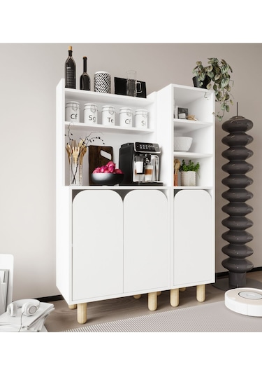Parma 3 Kapaklı Mutfak Dolap, Kahve Köşesi, Çok Amaçlı Dolap Beyaz