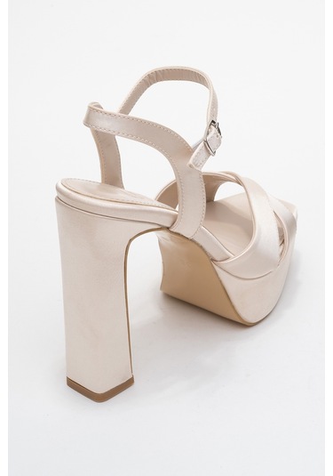 Yulia Bej Saten Çapraz Bantlı Kadın Platform Topuklu Ayakkabı Bej