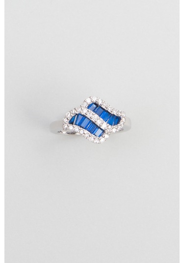 Yakamoz Mavisi 18 Ayar Beyaz Altın Kaplama Gümüş Yüzük Beyaz