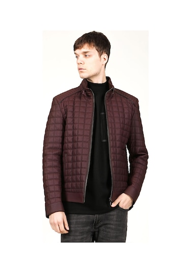 Dericlub E1203 Gummy Gerçek Deri Erkek Mont Bordo Bordo