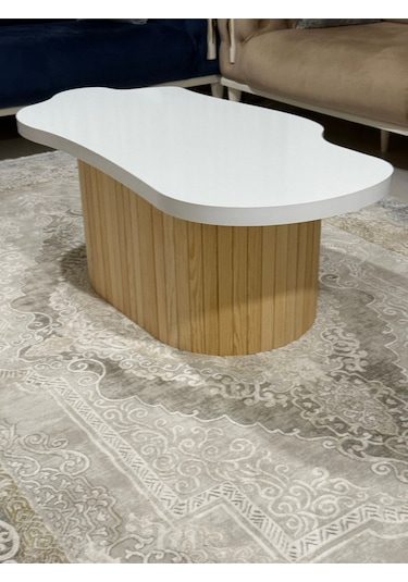 Asimetrik Bulut Model 120x60 Cm Kalın Kenarlı Orta Sehpa Modern Ayak Doğal