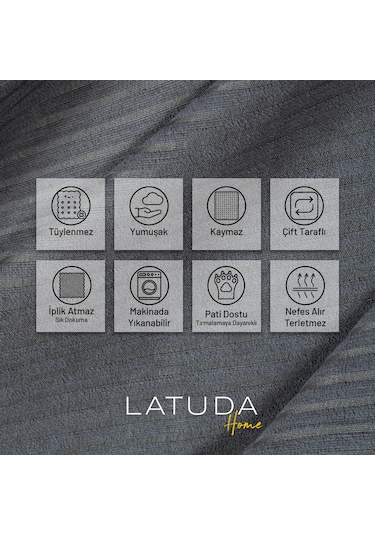 Mikrofiber Şönil Fitilli Minimalist Tekli Koltuk Örtüsü - 110x175 Cm,2 Adet Çift Taraflı, Kaymaz, Terletmez Gri Gri