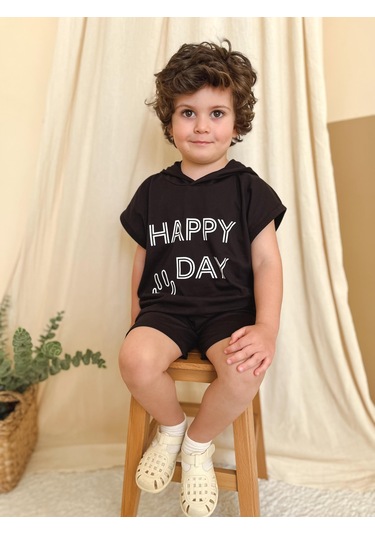 Kapüşonlu Yazlık Baskılı Takım 2404kpsnyzlyk Siyah