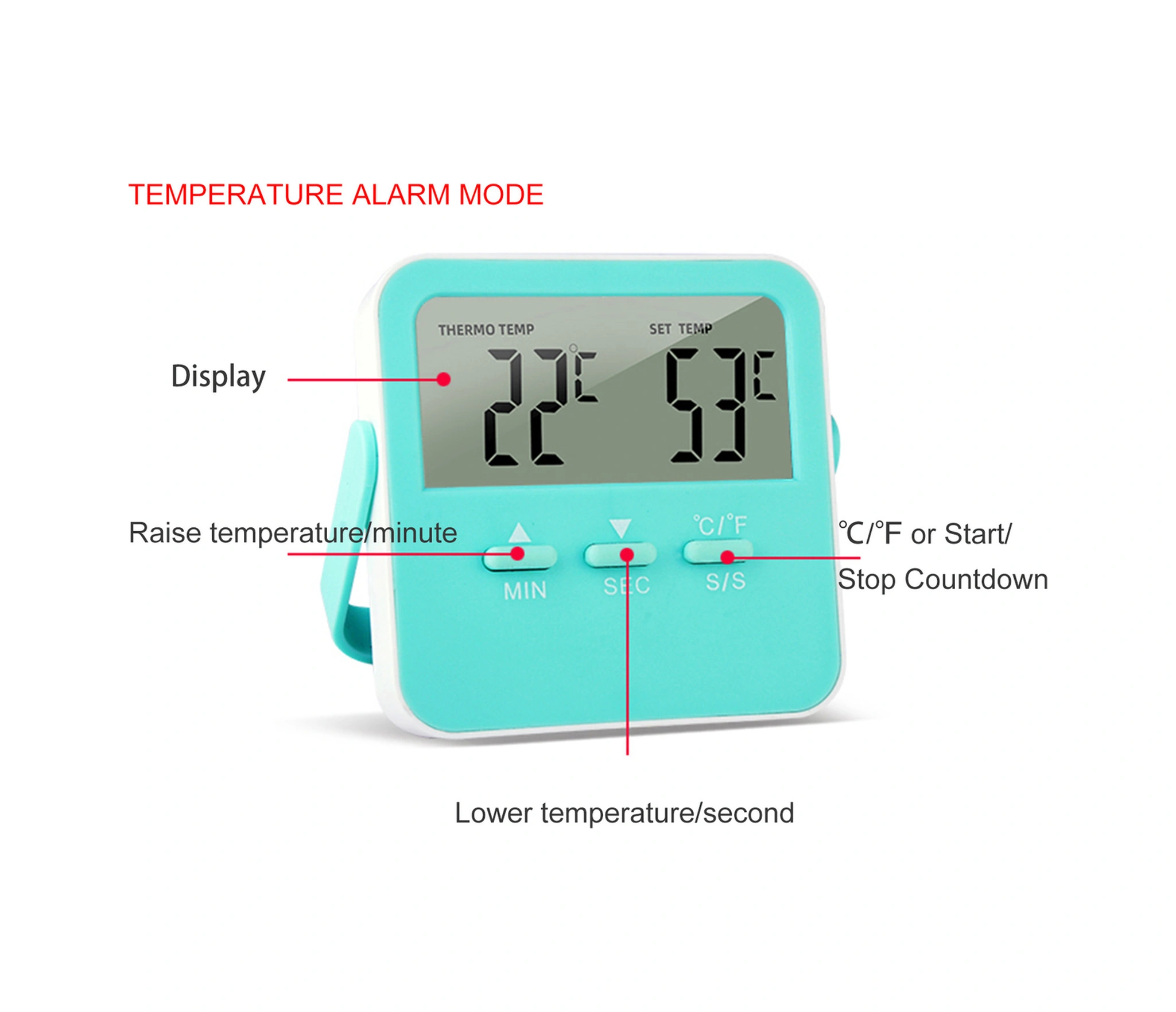 Neevoyu Tp12 Yeşil Yüksek Hassasiyetli Zamanlayıcı Ve Sıcaklık Alarmlı Termometre 0-250 C