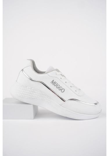 Muggo Coco Garantili Kadın Ortopedik Günlük Bağcıklı Şık Rahat Sneaker Spor Ayakkabı Beyaz