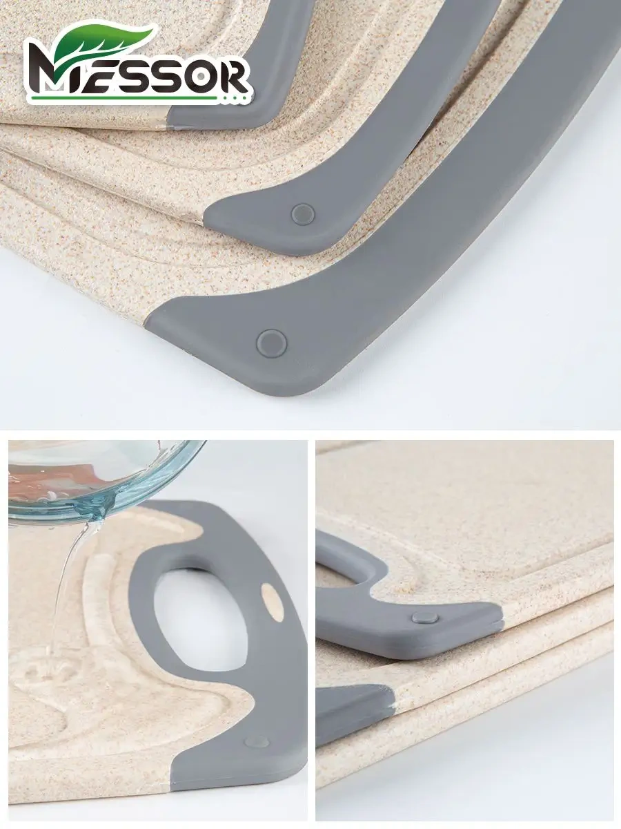 Messor Saplı Plastik Kesme Tahtaları 3'lü Set, Stand İle Birlikte 146364874 Bej