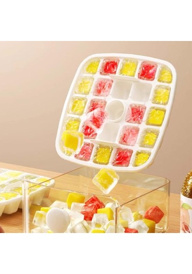 Kapaklı Buz Tepsisi Kutusu 48 Kaviteler Dondurucu İçin Buz Kalıbı Ev Mutfak Seyahat Restoran Parti İçin Hızlı Açılan Buz Yapıcı Beyaz