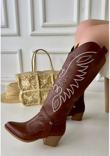 Jilla Taba Cilt Tak Çıkar Topuklu Bot Ve Kadın Çizme Taba1