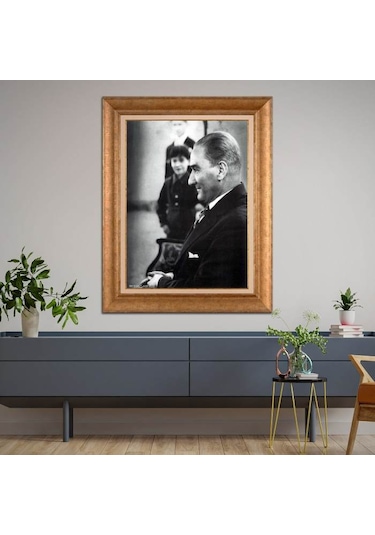 Altın Varaklı Çerçeveli Paspartulu Atatürk Tablo Hk1813