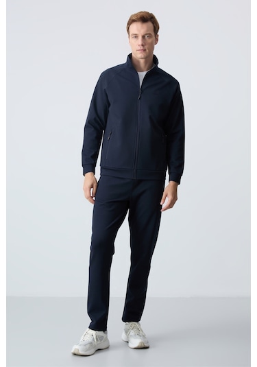 Tommy Life Lacivert Dik Yaka Çift Renk Rahat Form Klasik Paça Erkek Eşofman Takımı - 85113 Lacivert