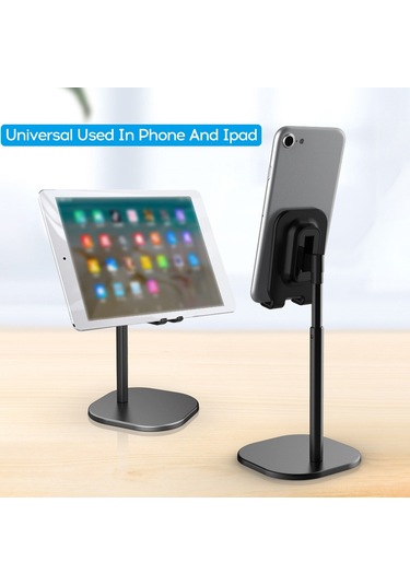 Yaozixa Alüminyum Geniş Tabanlı Çift Sabitli Uzatılabilir Telefon Ve Tablet Ayakçısı - Siyah, 45 Derece Açı Ayarlanabilir, Dikey-yatay Kullanım