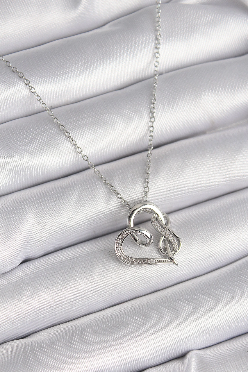 316l Çelik Gümüş Renk Zincir Zirkon Taş Detaylı Kalp Model Sonsu Renkli