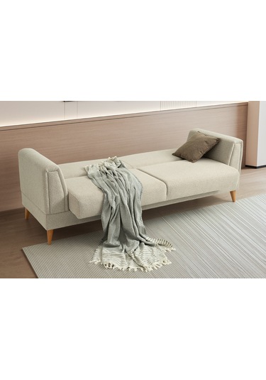 Gürün Ahşap Ayaklı Beyaz 3 Lü Kanepe Beyaz