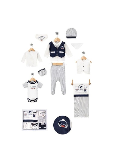 Yelekli Papyonlu 10 Lu Hastane Çıkış Seti Lacivert