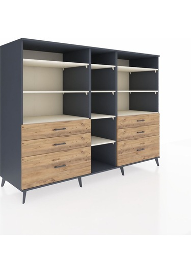 Kronos Dolap 10 Raflı 6 Çekmeceli 220x59x163 Antrasit-aytaşı/çam Antrasit-aytaşı/çam