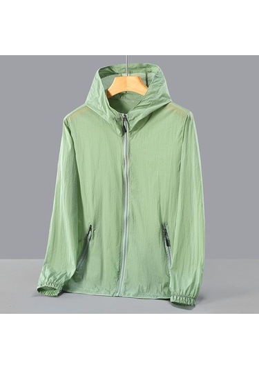 Moda Güneş Koruyucu Giysiler Yaz Erkekler İçin Rahat Upf 50 Ince Kapüşonlu Çiftin Artı Boyutu Yaz Ceketler Yeşil