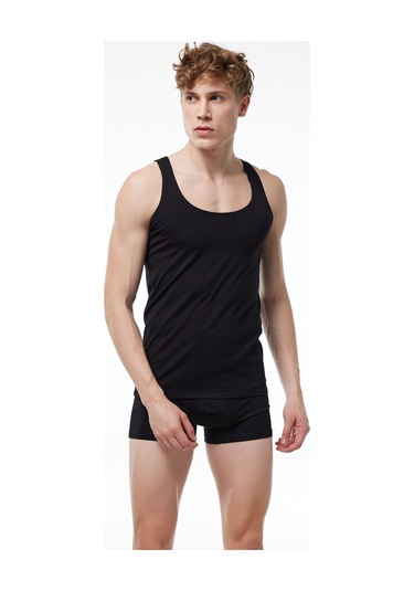 Malabadi Erkek Siyah Ince Askılı Iz Yapmayan Modal Atlet 013 Siyah