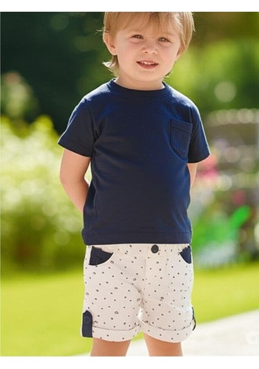 Erkek Bebek Pamuklu Desenli Şort-15846 Beyaz