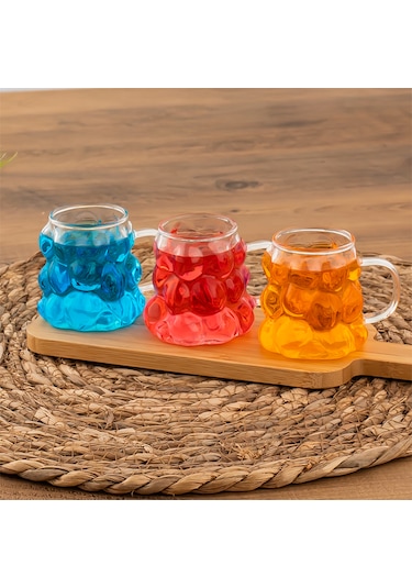 Porsima 153 3 Parça Borosilikat Boncuk Şekilli Bardak Seti 90 Ml