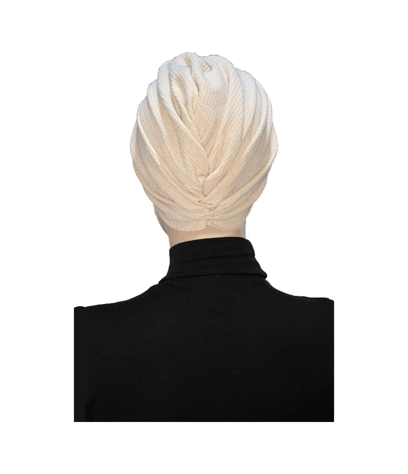 Çapraz Fitilli Penye Krem Hazır Türban Tesettür Havuz Bonesi Krem