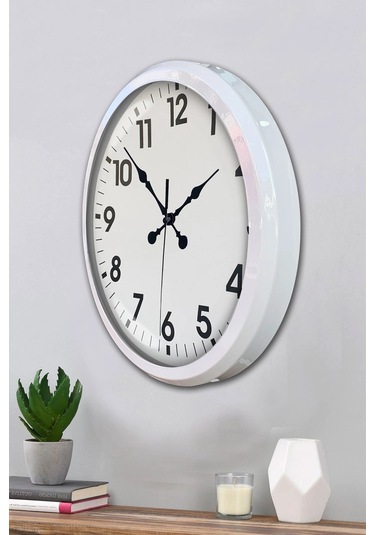 52 Cm Beyaz Metal Standart Duvar Saati Çok Renkli