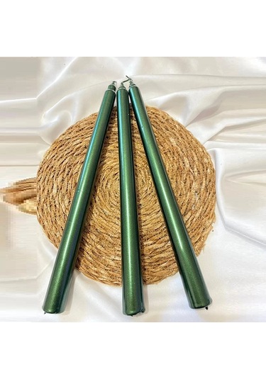 10 Pcs Chrıstmas Candle Metallıc Brıght Green Candlestıck 10 Adet Yeşil Şamdan Mumu Yılbaşı Mumları Renkli