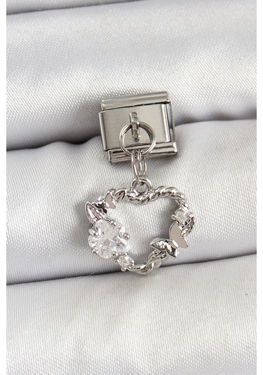 316l Çelik Sallantılı Zirkon Taşlı Kalp Model Gümüş Renk Nomination Charm Çok Renkli