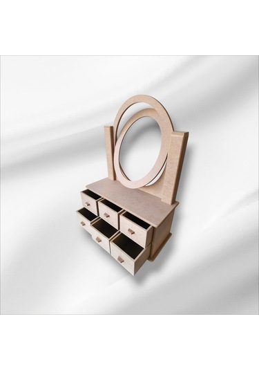 Ahşap-boyanabilir-6çekmeceli Makyaj Masası Ve Organizeri