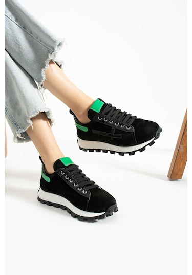 Bestello Bağcıklı Termo Taban Sneaker 331-uno12-13 Kadın Ayakkabı Sıyah Suet