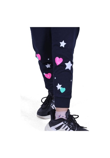 Fyk Kids Baskılı, Kalp Desen Detaylı Kız Çocuk Eşofman Altı Lacivert