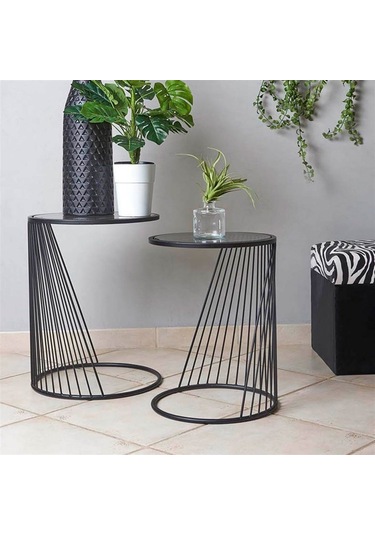 Marmara Dekoratif Siyah Yan Sehpa 2'li