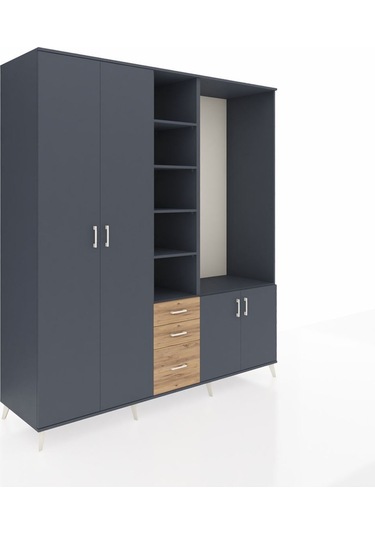 Kronos Dolap 13 Raflı 3 Çekmeceli 4 Kapaklı 220x59x243 Antrasit-antrasit/çam Antrasıt/atlas Çam