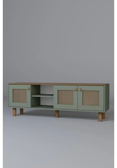 Bohem Serisi Natura Yeşil Pvc Hasır Desen Tv Ünitesi Yeşil
