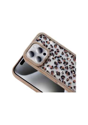 İphone Uyumlu 16 Pro Max Kılıf Taşlı Simli Kenarları Silikon Parıltılı Azra Kapak Telefon Kılıfı Kame
