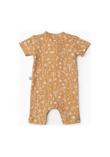 Boumini Kısa Kollu Şort Bebek Tulum Bahar Çiçekli Hardal-hardal Hardal