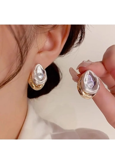 Flybuy Vintage Paslanmaz Çelik Damlacık Küpe Kadın - Bakır Saplama 1.5cm Gümüş Gümüş