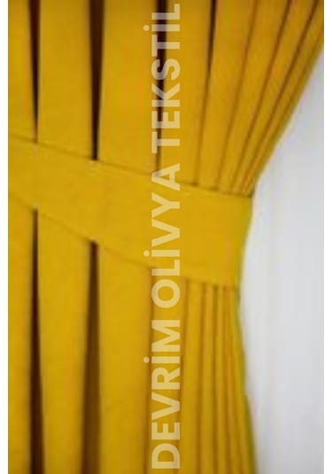 Devrim Olivya Tekstil Lüks 1. Sınıf Kırmızı Blackout Fon Perde - Özel Dikim, Işık Geçirmez, Ekstra Forlu Karartma Hardal