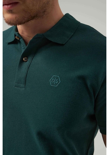 Ds Damat Regular Fit Haki Pike Dokulu %100 Pamuk Kıvrılmaz Polo Yaka Nakışlı T-Shirt 4HC14ORT51000 Haki