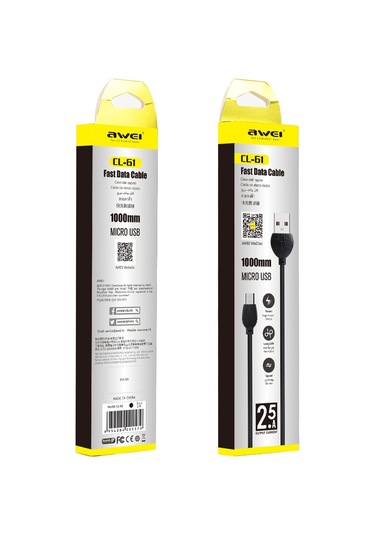 Awei Cl-61 2 İn 1 2.5a Mikro Usb Şarj + Veri Aktarma Alüminyum İplikli Veri Kablosu, Uzunluk: 1m Beyaz