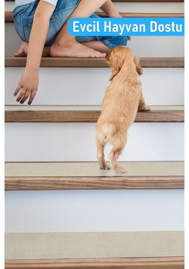 Halifleks Yapışkan Tabanlı Merdiven Basamak Paspası Rip Halı Kaymaz Tabanlı - Bej Null