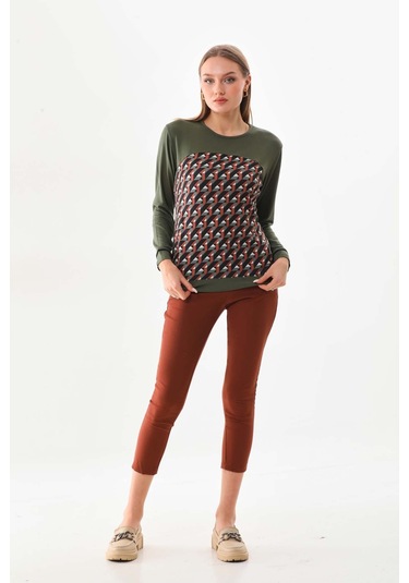 Sistas Kadın Desenli Uzun Kol Bluz 23618 Yeşil