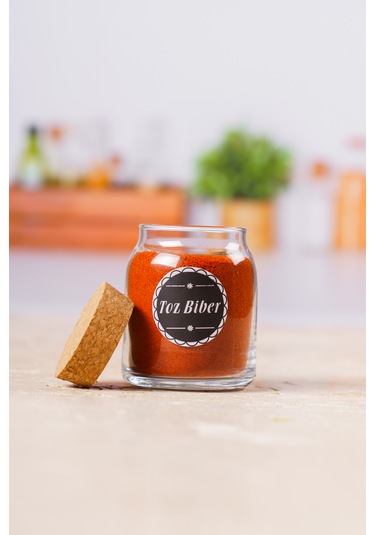 12 Adet Tahta Kaşıklı Mantar Kapak Baharatlık 300 Ml Siyah Etiket Şeffaf