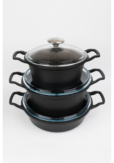 Masterchef Döküm 7 Parça Dik Kulak Tencere Seti Siyah