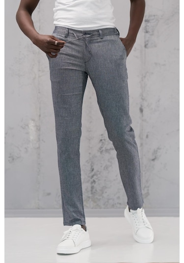 Notra Beli Lastikli Ve İplikli Slimfit Pamuklu Jogger Pantolon Mavi