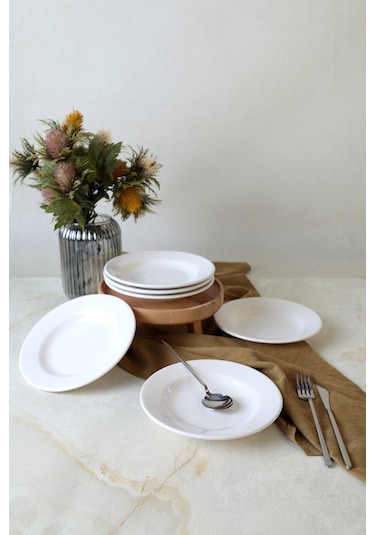 Keramilka Beyaz Linda Yemek Tabağı 21 Cm 6 Adet 006 Beyaz