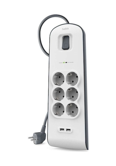 Belkin BSV604VF2M 6 AC Çıkışlı Akım Korumalı Priz 2 Metre Beyaz